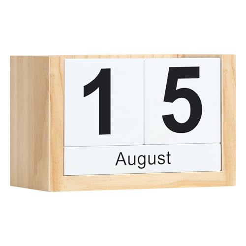 Wooden Block Calendar for Desk, Small Size Daily Desktop Perpetual Desk Calendar, Cute Date Display Desk Accessories for Home Office Decor, Teacher, Classroom, Reusable Yearly, Wood Grain - color: Wood Grain, size: Small Size