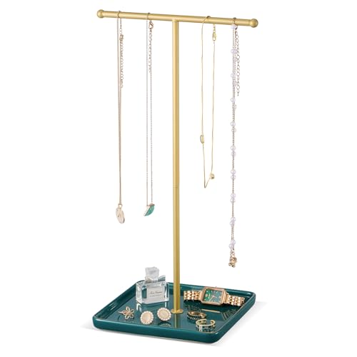 Lolalet Necklace Holder, Jewelry Display Stand with Ceramic Base Tray Jewelry Organizer Tree for Necklaces Bracelets Earrings Rings -Green, 1 Tier - color: Green, size: 1 Tier