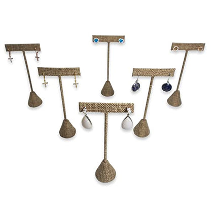 6Pcs Set Earring T Stand Display Set, Jewelry Display Stand for Showroom and Tradeshow Showcase Displays, various materials, 4 1/2 H in; 5 3/4 H in; 6 3/4 H in (Burlap) - color: Burlap