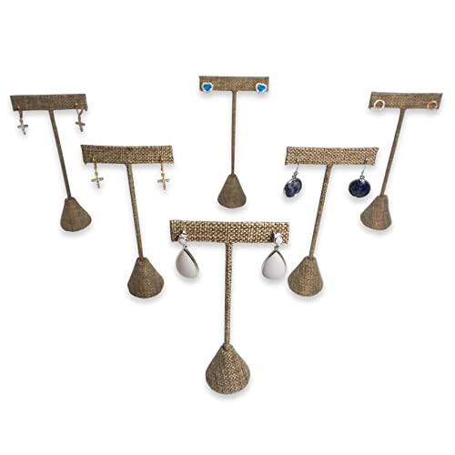 6Pcs Set Earring T Stand Display Set, Jewelry Display Stand for Showroom and Tradeshow Showcase Displays, various materials, 4 1/2 H in; 5 3/4 H in; 6 3/4 H in (Burlap) - color: Burlap