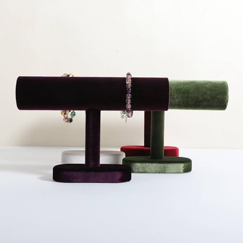 Bracelet T Bar Display for Selling, Wahtch Stand Jewelry Display, Velvet Bangle Holder Organizer【Purple】 - color: Purple