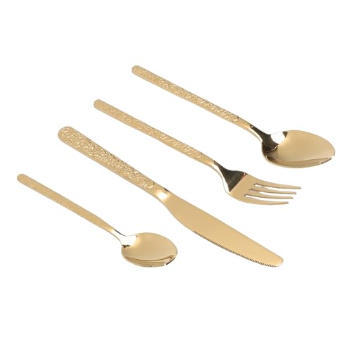 Fabater Gold Flatware Set, 24 Piece 18/10 Stainless Steel Silverware Set, Cutlery Utensil with Includes 6 Dinner Knives Forks Spoons for Restaurant Wedding Party Home Use (Stone Pattern Gold)