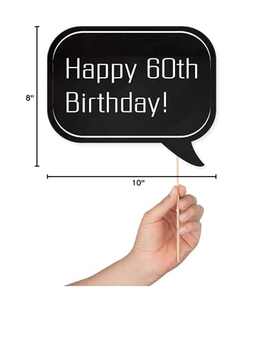 60th Birthday Photo Booth Props - 31-pc Selfie Props with 8 x 10-Inch Sign, 45 Adhesive Pads, 35 Sticks - Birthday Decorations