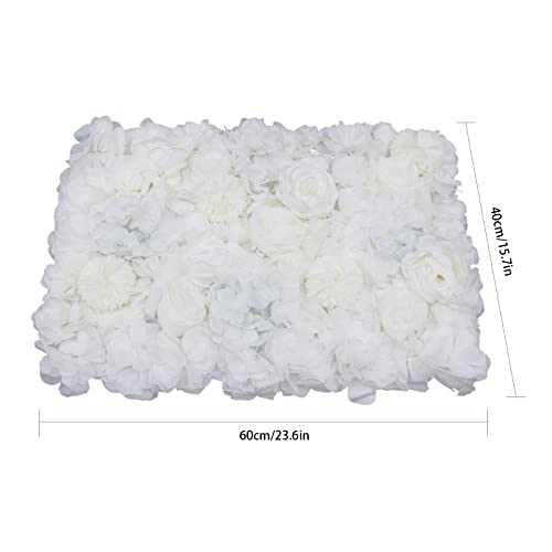Gdrasuya10 6pcs Realistic Flower Wall Background Artificial Flowers Wall Backdrop Panel 3D Silk Rose Fake Flower Wall Panel Banquet Wedding Party Decor, Photography Background 60 x 40 cm - color: 6pcs, Ivory White
