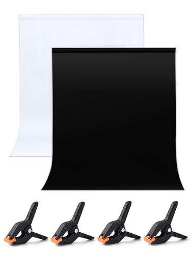 UTEBIT 3x5ft Photo Backdrop with 5 Clamps, 2-in-1 Revisible Black White Backdrop Screen, Black Backdrop White Photo Curtain Background for Photography, Live Stream, Video Shooting, Self Tape - size: 3*5FT