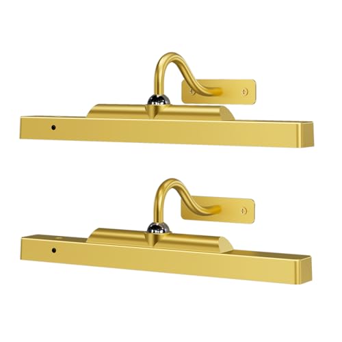 Corless Picture Lights 2 Pack, 4400mAh Battery Operated Wirelesss Wall Lights Sconce, 12" Dimmable Remote Timer for Painting Artwork Living Room (Gold) - color: Gold, size: 12IN-2pack