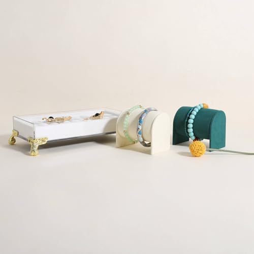 Beige Bracelet storage organizer for boutique store, Velvet watch display stand for selling, Woman jewelry bangle holder for countertop home decor【Bracelet holder-Green】 - color: Green