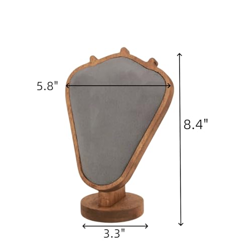 Walnut Color Body Wood Necklace Display Stand with Gray Flannelette Soft Mat Necklace Holder Organizer Desktop Stand for Home Store Dresser-3.3"x5.8"x8.4" - color: Walnut-Gray, size: 3.3"x5.8"x8.4"