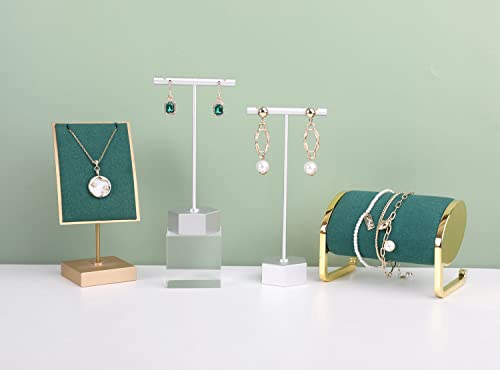 Metal 2pcs Earring T Stand Silver Retail Display Holder for Show, White T Bar Jewelry for Online Store Photography 【Silver-Hexagon Base 2pcs Height 4.5" and 5.3"】 - color: C1/Silver Hexagon Base 2pcs Height 4.5" and 5.3"