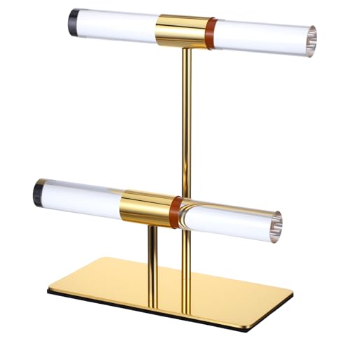 Display Stand Acrylic Jewelry Towers - Stainless Steel Long Necklaces Stand 2-Tier Crystal Tabletop Jewelry Organizer Home Decor for Store Boutique Vendors