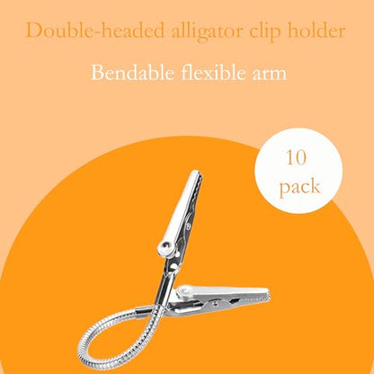 10-Pack Double-Headed Alligator Clip Holders Bendable Flexible Arms for Office Memos, Photos & DIY | Metal Double-Sided Design with Mini Prongs | 7.1 Inch Long Display Organizer