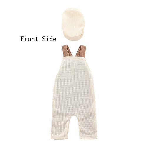 Holibeat Newborn Boy Photography Props Baby Boy Photo Shoot Outfits Infant Gentleman Romper Suits with Hat - color: White Brown