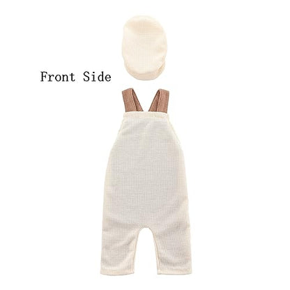 Holibeat Newborn Boy Photography Props Baby Boy Photo Shoot Outfits Infant Gentleman Romper Suits with Hat - color: White Brown