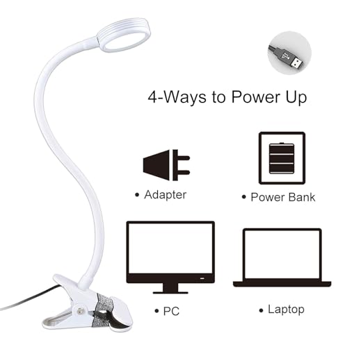 LEPOWER Clip on Light/Reading Lights/Book Light Color Changeable/Night Lights Clip on for Desk, Bed Headboard and Computers, Adapter Included (White) - color: White