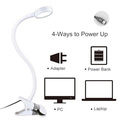 LEPOWER Clip on Light/Reading Lights/Book Light Color Changeable/Night Lights Clip on for Desk, Bed Headboard and Computers, Adapter Included (White) - color: White
