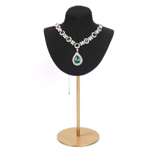 Necklace Display Stand For Selling Velvet Chain Jewelry Bust Holder Organizer With Stainless Steel Stand Jewelry Display - color: Black-9.84in