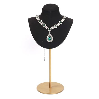 Necklace Display Stand For Selling Velvet Chain Jewelry Bust Holder Organizer With Stainless Steel Stand Jewelry Display - color: Black-9.84in