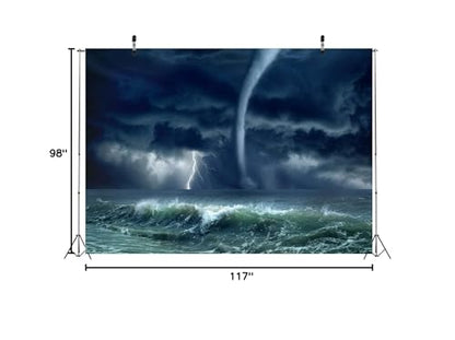10x8ft Fabric Hurricane in The Ocean Photography Backdrop Lighting Storm and Grey Sky Background Horror Disaster Scenery Decorations Halloween Themed Party Photoshoot Booth Studio Props - size: 10x8FT