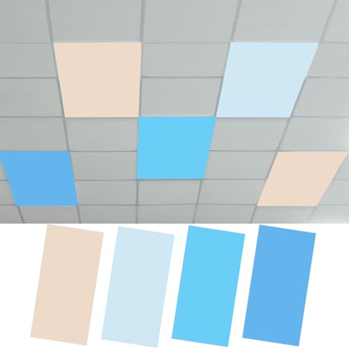 Outus 4 Pcs Fluorescent Light Cover Classroom Lighting Cover with 10 Magnets Light Filter Magnetic Ceiling Panel Decoration 2 x 4 ft (23.62 x 47.24 Inch) Reduce Glare for Office School (Blue Style) - style: Blue Style
