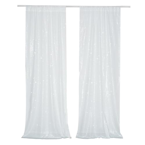 PartyDelight White Sequin Backdrop Curtains 2x8ft 2 Panels - High Density 3mm Shimmer Sequin Background Sparkly Photography Drapes for Baptism, Dreamy Wedding, Party & Event Decor - color: White, size: 24"W x 96"L (Pack of 2)