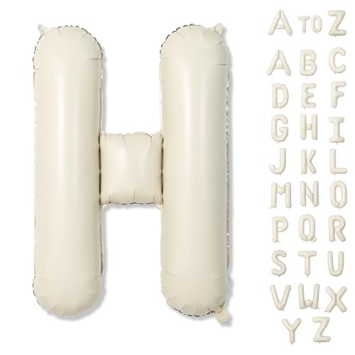 Giant Alphabet H Foil Name Balloons, Cream Ivory White Inflatable Word Balloons H Letters Birthday Decor, 40 Inch Mylar Beige A-Z Custom Letter Balloons for Girls Baby Shower Party Decoration Supplies - color: Cream, size: Letter H
