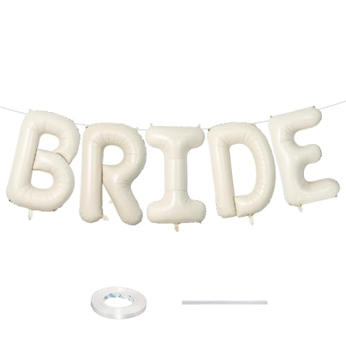 40 Inch Beige BRIDE Balloons Bachelorette for Bridal Shower, Cream White Sand Bride Mylar Foil Banner Letter Sign, Bridal Balloon Banner for Wedding Engagement Bride To Be Party Favors Decorations - color: Cream - Bride