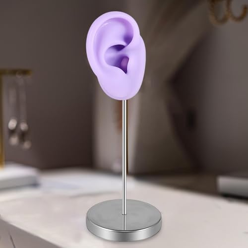 Silicone Ear Model Body Part,Jewelry Rack Teaching Tool Prop Organizer Earring Display Stand Holder for Photography Shows , Purple Right