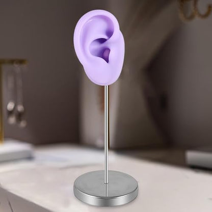 Silicone Ear Model Body Part,Jewelry Rack Teaching Tool Prop Organizer Earring Display Stand Holder for Photography Shows , Purple Right