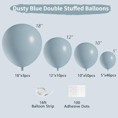 Dusty Blue Double Stuffed Balloons Different Size 115Pcs 5/10/12/18" Slate Dusty Blue Balloons Garland kit for Birthday Baby Shower Bridal Shower Gender Reveal Bear Neutral Theme Party - color: Dusty Blue