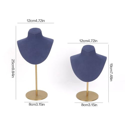 Necklace Display Stand For Selling Velvet Chain Jewelry Bust Holder Organizer With Stainless Steel Stand Jewelry Display - color: Navy-Blue-7.08in