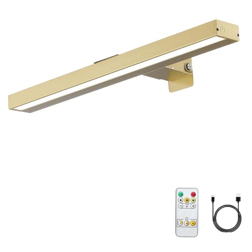 MIOBLUE Rechargeable Picture Lights with Remote, 16" Battery Operated Painting Light Display Lamp with 3 Lighting Modes, Dimmable Dartboard Light with Timer for Frame Portrait Art, Metal Body - color: Gold, size: 16inch