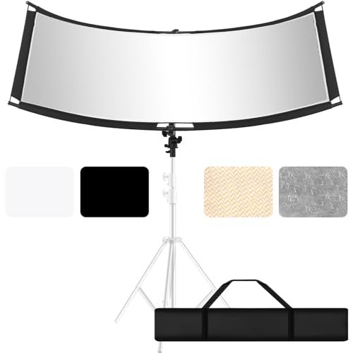 WELLMAKING Clamshell Light Reflector Diffuser with Carrying Bag, 71”×23”/180x60cm Photography Curved Lighting Reflector for Photo Studio Photography & Outdoor Lighting, Black/White/Gold/Silver Colors - style: 71×23 inch