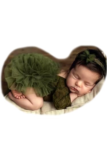 Newborn Photography Outfits Girl Baby Photo Tutu Dress Newborn Photoshoot Romper Baby Picture Lace Outfit - color: Green3