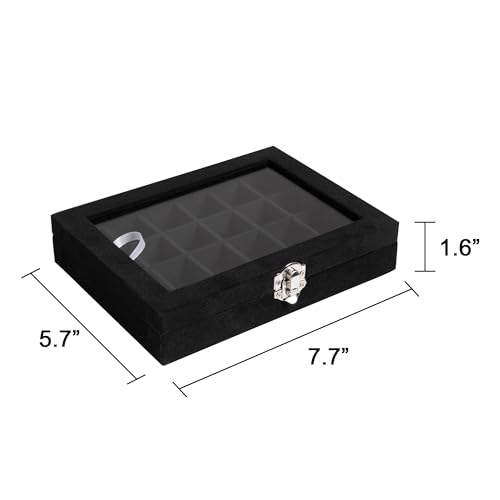 Frebeauty 24 Grid Jewelry Tray,Velvet Stud Earring Organizer,Small Jewelry Organizer with Clear Lid,Lockable Earring Holder Organizer Jewelry Boxes & Organizer Ring Holder for Women & Girls(Black) - color: Black