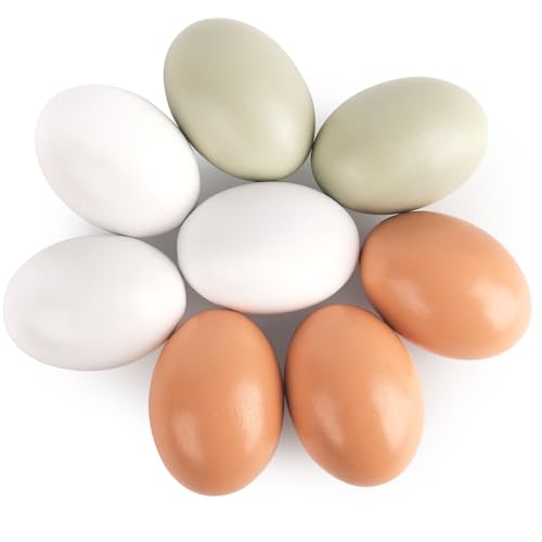 LovesTown 8PCS Wooden Easter Eggs, 3 Colors Wooden Eggs for Crafts Chicken Nesting Dyeable Food Toy - size: Medium, style: 3Color