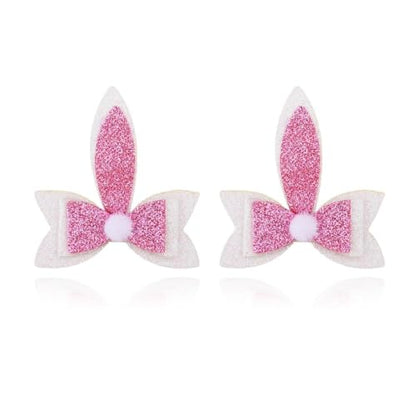 Sparkling Bunny Ear Hair Clips for Girls Kids Toddlers Pink Glitter Rabbit Ear Bow Hairclips for Photo Props Easter Basket Stuffers Hair Accessories Hairpins Barrettes of 2Pcs