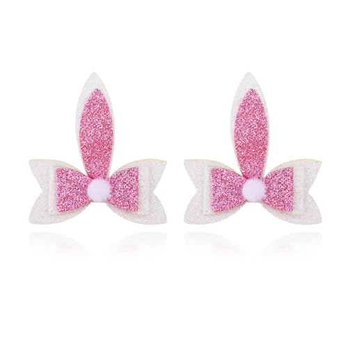 Sparkling Bunny Ear Hair Clips for Girls Kids Toddlers Pink Glitter Rabbit Ear Bow Hairclips for Photo Props Easter Basket Stuffers Hair Accessories Hairpins Barrettes of 2Pcs