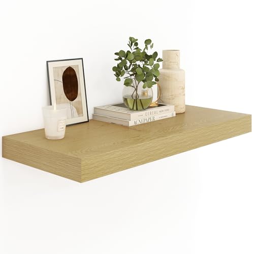 Heimlove Bathroom 12'' Deep Floating Shelves for Wall - Shelf Over Toilet Mounted Farmhouse 24 inches,Rustic Wood Shelves Decor & Storage Set of 1 Oak - color: Oak, size: 23.6"W x 11.6"D x 2"H, 1 Pack