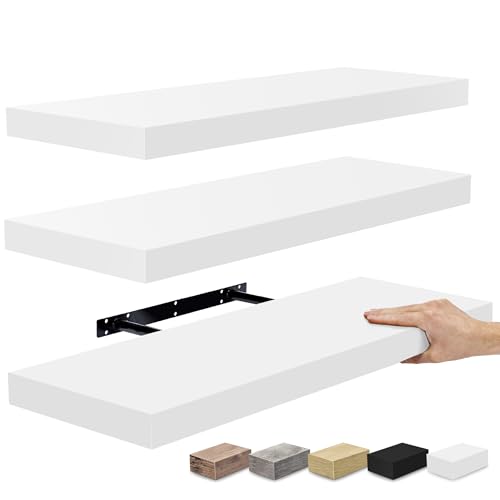 Sorbus Floating Shelves for Wall - 24" Bathroom Shelves, Wall Decor for Bedroom, Kitchen, Living Room, Home Decor & Book Storage - Mounted Floating Shelf with Invisible Brackets (White, 3 Pack) - color: White, size: 3 Pack