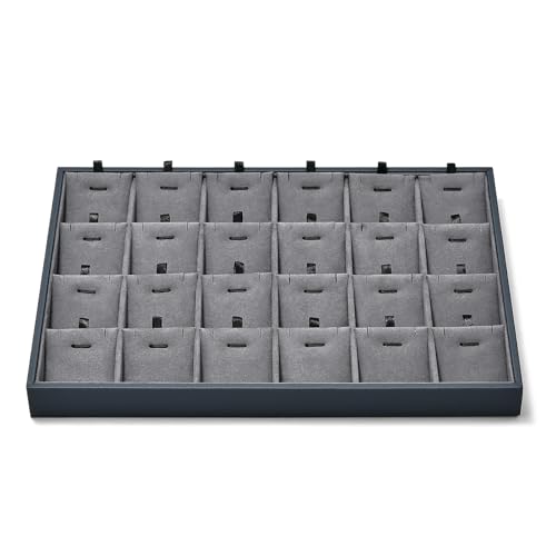 Grey Microfiber Jewelry Display Tray 24 Grids Pendant Earrings Necklace Organizer Display Showcase Grey Jewelry Storage Tray - size: 24 Grid With Insert