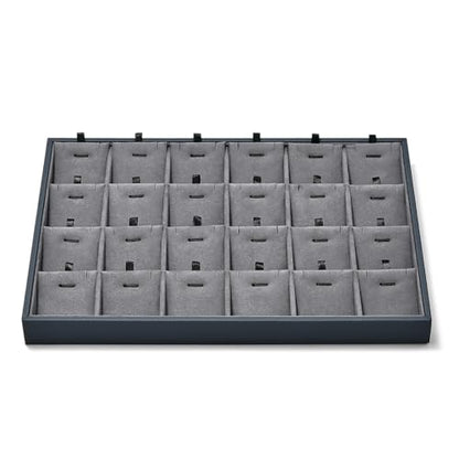 Grey Microfiber Jewelry Display Tray 24 Grids Pendant Earrings Necklace Organizer Display Showcase Grey Jewelry Storage Tray - size: 24 Grid With Insert
