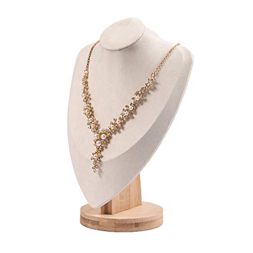 Coward Velvet Bust Necklace Display Stand For Show Bamboo Chain Jewelry Holder Organizer Model(beige velvet, 11.4") - color: Beige Velvet, size: 11.4" Hight