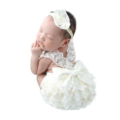 Ylsteed Newborn Photography Outfits Girl Newborn Photography Props Lace Romper Baby Photo Shoot Outfits Girls Photo Props (Strap Style - Beige) - color: Beige