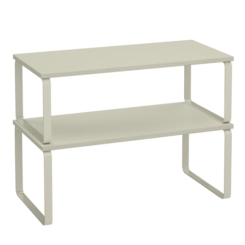 SONGMICS Cabinet Organizer Shelf, Set of 2 Kitchen Counter Shelves, Kitchen Storage, Spice Rack, Stackable, Expandable, Metal and Engineered Wood, Cappuccino Beige UKCS200K01 - color: Cappuccino Beige, size: 15.6"W