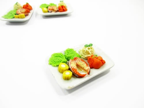 1:6 Dollhouse Miniature Food Seafood Salmon Steak Ceramic Plate 14708