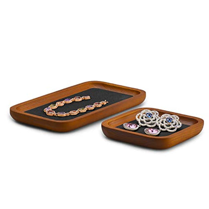 Oirlv Solid Wood Jewelry Display Tray Small Jewelry Tray Rings Earrings Bracelets Necklace Holder Organizer(Rectangle, Grey) - color: Grey, size: 7.08"x 3.93"x 0.59"