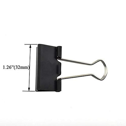HAHIYO Binder Clips Paper Clamps Spring Steel Sturdy Medium 1.26 inches Width 0.45 Inch Capacity No Sharp Edges Heavy Duty Tight Grip Reusable Black Metal Bright Finish for Home Office School 16 Pack - size: 1.26in-16P