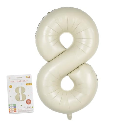 CARGEN 40 Inch Creamy White Number 8 Balloon, Large Beige Foil Mylar Digital 0-9 for Birthday Decorations, Boho Neutral Party Supplies, Wedding Anniversary Photo Props, Helium or Air Fill - style: Number 8