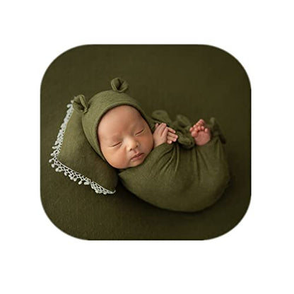 Newborn Baby Boy Girl Photography Props Bow Wrap, Posing Aid, Hat and Blanket Set of 4 Pcs - color: Green