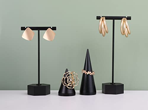 Black Metal 2pcs Earring Display T Stand for Show, T Bar Jewelry Holder Tree for Retail Photography 【Black-Hexagon Base 2pcs Height 4.5" and 5.3"】 - color: B1/Black Hexagon Base 2pcs Height 4.5" and 5.3"